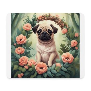 Mignon Kawaii bébé Carlin Floral - Tapis de souris (format paysage) - blanc - Devant