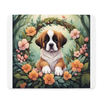 Mignon Kawaii bébé Saint Bernard Floral - Tapis de souris (format paysage) - blanc - Devant