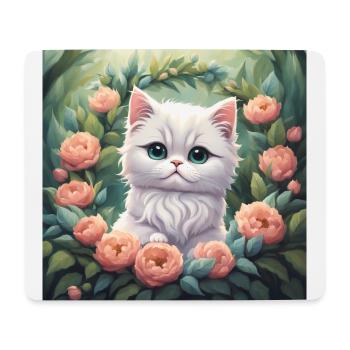Cute Kawaii Baby Persian Cat Floral - Mouse Pad (horizontal) - white - Front