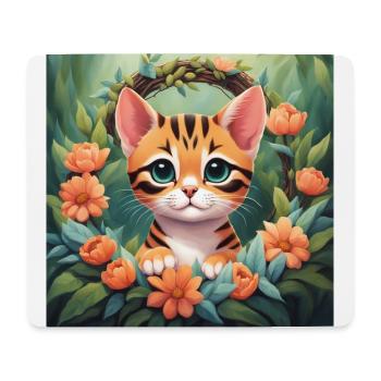 Cute Kawaii Baby Bengal Cat Floral - Mouse Pad (horizontal) - white - Front