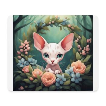 Niedliche Kawaii Baby Sphinx Katze Blumen - Mousepad (Querformat) - Weiß - Vorne