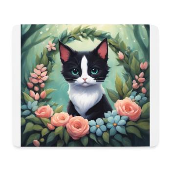 Niedliche Kawaii Baby Tuxedo Katze Blumen - Mousepad (Querformat) - Weiß - Vorne