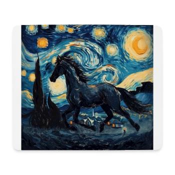 pferd, tier, van gogh, sternenacht - Mousepad (Querformat) - Weiß - Vorne
