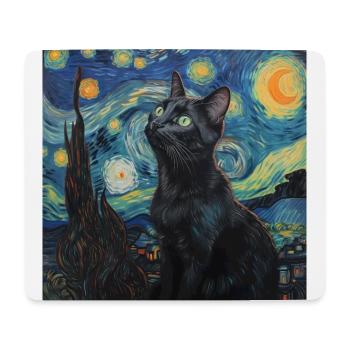 schwarze katze, katze, tier, van gogh, sternenacht - Mousepad (Querformat) - Weiß - Vorne