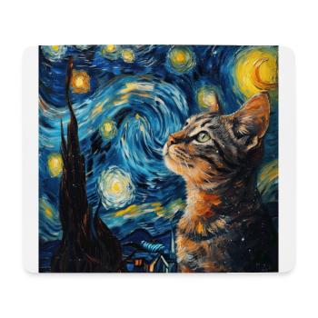 Cat, Animal, Van Gogh, Starry Night - Mouse Pad (horizontal) - white - Front