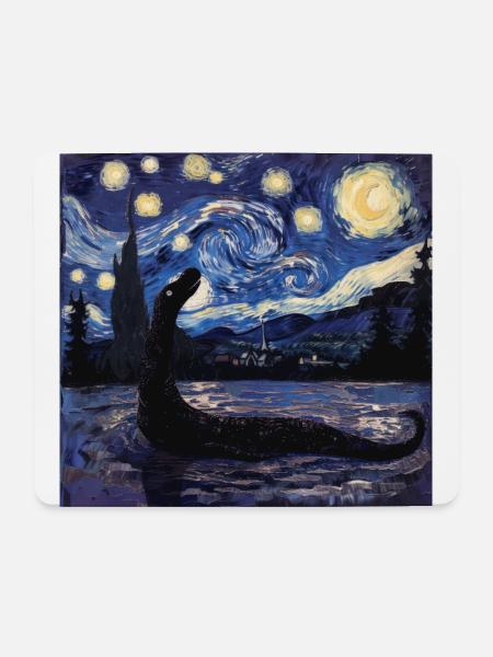 loch ness monster, nessie, van gogh, sternenacht - Mousepad (Querformat) - Weiß