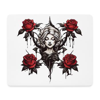Rosenkönigin: Schöner Kopf mit Blütenzauber - Mousepad (Querformat) - Weiß - Vorne