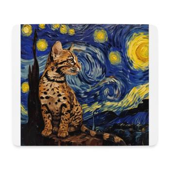 Ozelot, luchs, van gogh, sternennacht - Mousepad (Querformat) - Weiß - Vorne