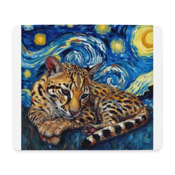 Ocelot, Lynx, Van Gogh, Nuit étoilée - Tapis de souris (format paysage) - blanc - Devant