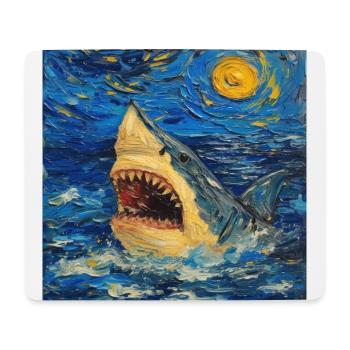 Shark, Shark, Fish, Van Gogh, Starry Night - Mouse Pad (horizontal) - white - Front