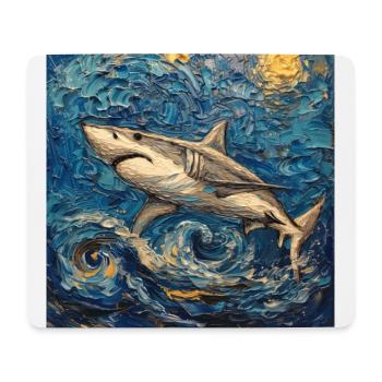 Shark, Shark, Fish, Van Gogh, Starry Night - Mouse Pad (horizontal) - white - Front