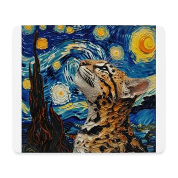 Ozelot, luchs, van gogh, sternennacht - Mousepad (Querformat) - Weiß - Vorne