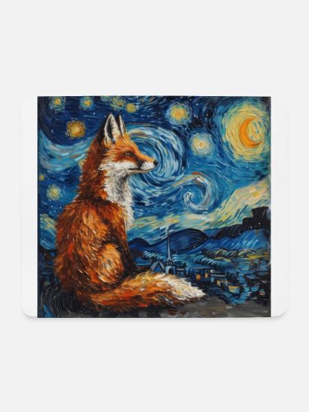 fuchs, füchse, van gogh, sternennacht - Mousepad (Querformat) - Weiß