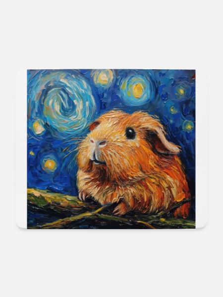 meerschweinchen, tier, van gogh, sternennacht - Mousepad (Querformat) - Weiß