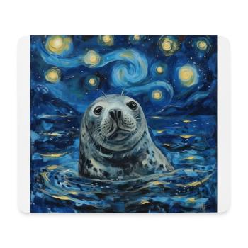 Seal, Sea Lion, Van Gogh, Starry Night - Mouse Pad (horizontal) - white - Front