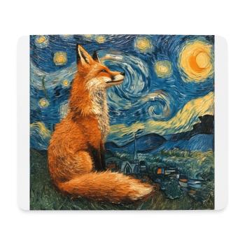Renard, Renards, Van Gogh, Nuit étoilée - Tapis de souris (format paysage) - blanc - Devant
