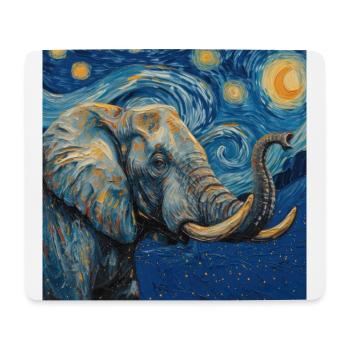 Éléphant, Van Gogh, Nuit étoilée - Tapis de souris (format paysage) - blanc - Devant