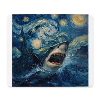 Shark, Shark, Fish, Van Gogh, Starry Night - Mouse Pad (horizontal) - white - Front
