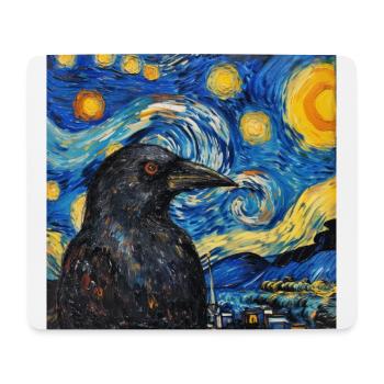 Raven, Bird, Van Gogh, Starry Night - Mouse Pad (horizontal) - white - Front