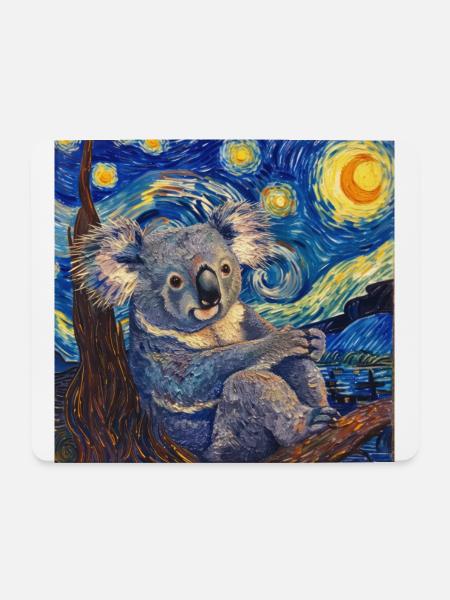 koala, tier, van gogh, sternenacht - Mousepad (Querformat) - Weiß