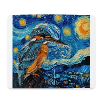 Kingfisher, Bird, Animal, Van Gogh, Starry Night - Mouse Pad (horizontal) - white - Front
