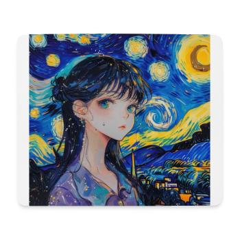 anime, anime mädchen, otaku, waifu, van gogh - Mousepad (Querformat) - Weiß - Vorne