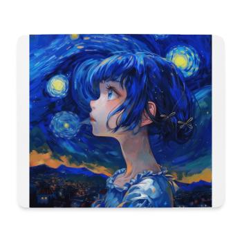 anime, anime mädchen, otaku, waifu, van gogh - Mousepad (Querformat) - Weiß - Vorne