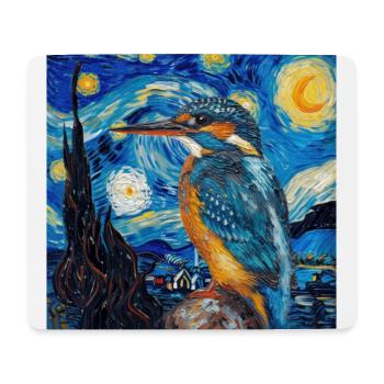 eisvogel, vogel, tier, van gogh, sternenacht - Mousepad (Querformat) - Weiß - Vorne