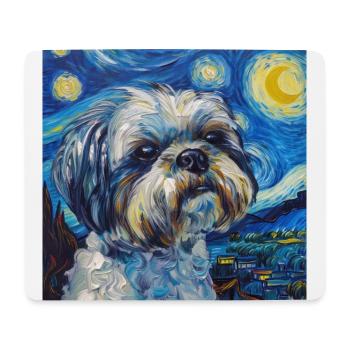 Shih Tzu, hund, van gogh, sternenacht - Mousepad (Querformat) - Weiß - Vorne