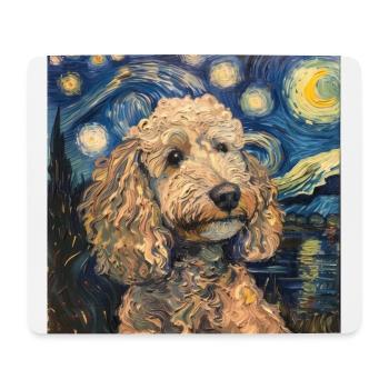 Caniche, Chien, Van Gogh, Nuit Étoilée - Tapis de souris (format paysage) - blanc - Devant