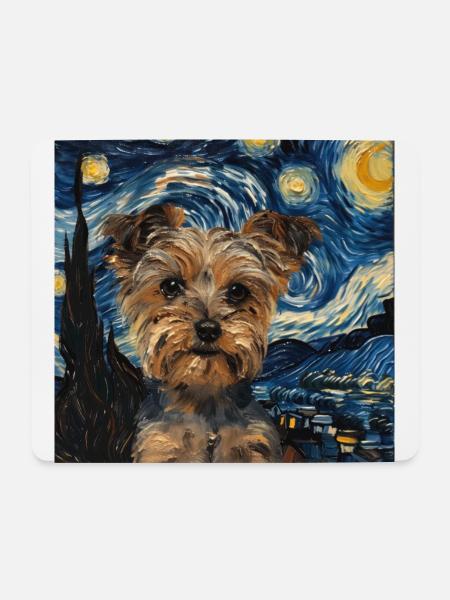 Yorkshire terrier, hund, Van Gogh, Sternennacht - Mousepad (Querformat) - Weiß