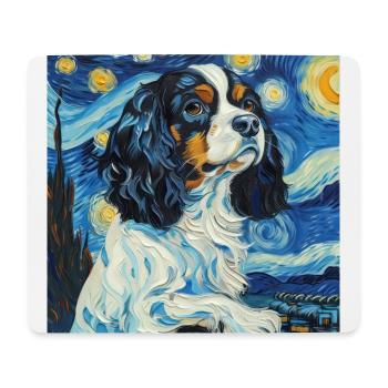Cavalier King Charles Spaniel, van gogh - Tapis de souris (format paysage) - blanc - Devant