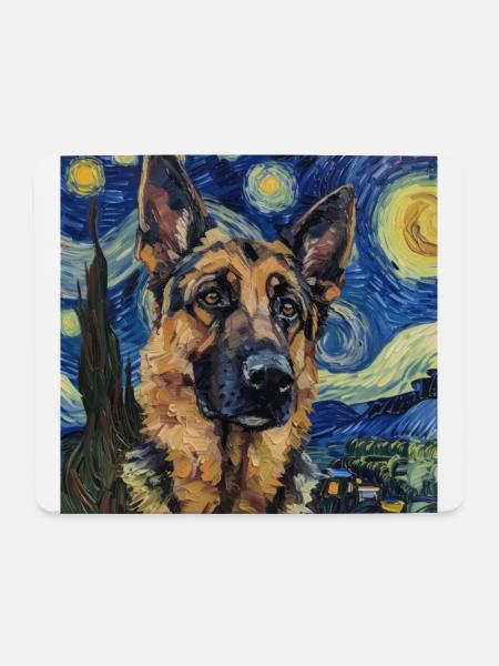 deutscher schäferhund van gogh, sternenacht - Mousepad (Querformat) - Weiß