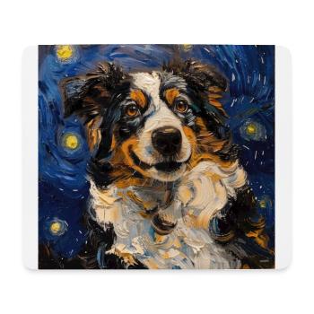 Australian Shepherd, dog, van gogh, starry night - Mouse Pad (horizontal) - white - Front