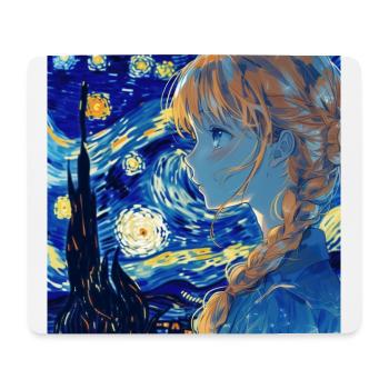 anime, anime mädchen, otaku, waifu, van gogh - Mousepad (Querformat) - Weiß - Vorne
