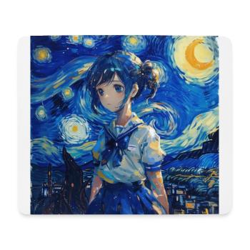 anime, anime mädchen, otaku, waifu, van gogh - Mousepad (Querformat) - Weiß - Vorne