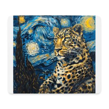 leopard, Van Gogh, Sternennacht - Mousepad (Querformat) - Weiß - Vorne