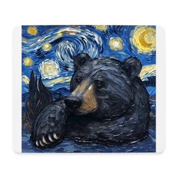 Grizzly, Ours, Van Gogh, Nuit étoilée - Tapis de souris (format paysage) - blanc - Devant