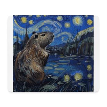 Capybara, Van Gogh, Nuit étoilée - Tapis de souris (format paysage) - blanc - Devant
