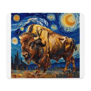 Bison, Buffalo, Animal, Van Gogh, Starry Night - Mouse Pad (horizontal) - white - Front