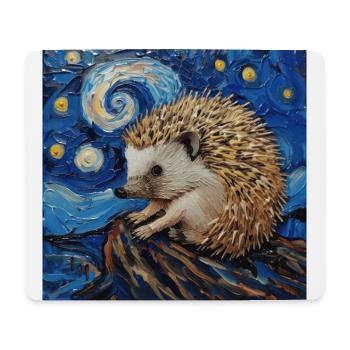 Hérisson, Animal, Van Gogh, Nuit Étoilée - Tapis de souris (format paysage) - blanc - Devant