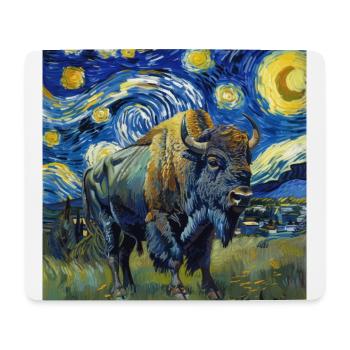 Bison, Buffalo, Animal, Van Gogh, Starry Night - Mouse Pad (horizontal) - white - Front