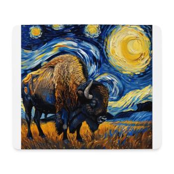 Bison, Buffalo, Animal, Van Gogh, Starry Night - Mouse Pad (horizontal) - white - Front