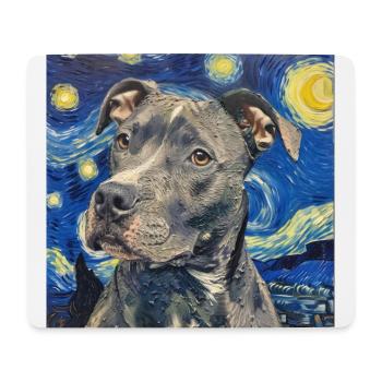 Pitbull, chien, Van Gogh, nuit étoilée, cadeau - Tapis de souris (format paysage) - blanc - Devant