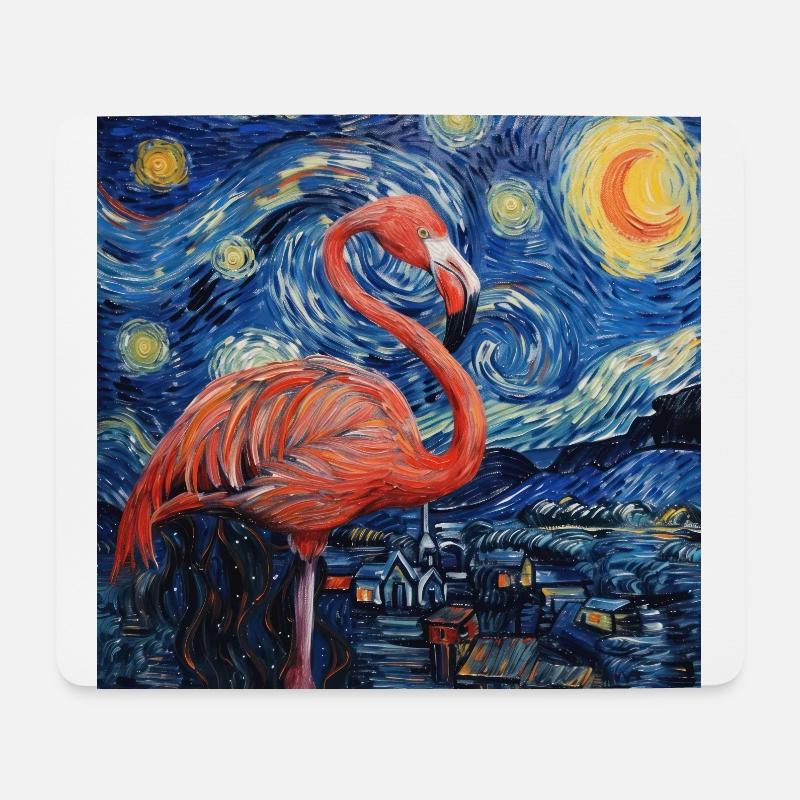 flamingo, van gogh, sternennacht, geschenk, gesche - Mousepad (Querformat) - Weiß
