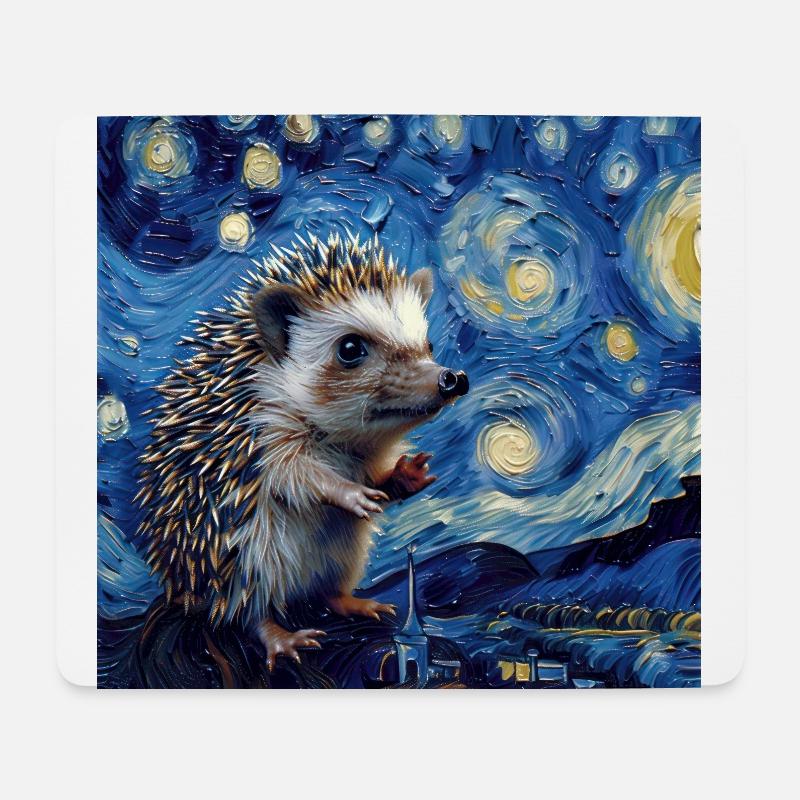 igel, van gogh, sternennacht, geschenk - Mousepad (Querformat) - Weiß