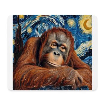 Orang-outan, singe, Van Gogh, nuit étoilée, cadeau - Tapis de souris (format paysage) - blanc - Devant