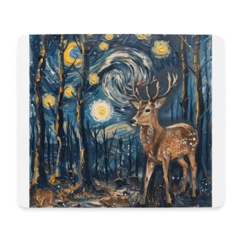 Cerf, Van Gogh, nuit étoilée, cadeau - Tapis de souris (format paysage) - blanc - Devant