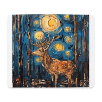 Cerf, Van Gogh, nuit étoilée, cadeau - Tapis de souris (format paysage) - blanc - Devant