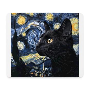 Chat Noir, Chats, Van Gogh, Nuit Étoilée - Tapis de souris (format paysage) - blanc - Devant